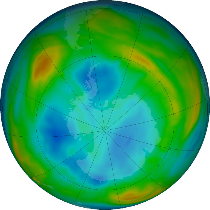 Antarctic ozone map for 16 July 2016